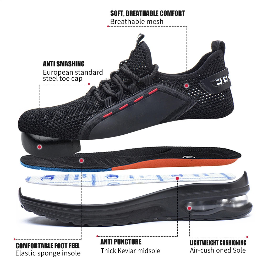 Mens Summer Mesh Safety Shoes Steel Toe Anti- Crush Breathable Lightweight Work Shoes Knitted Upper Insertion Proof 250519