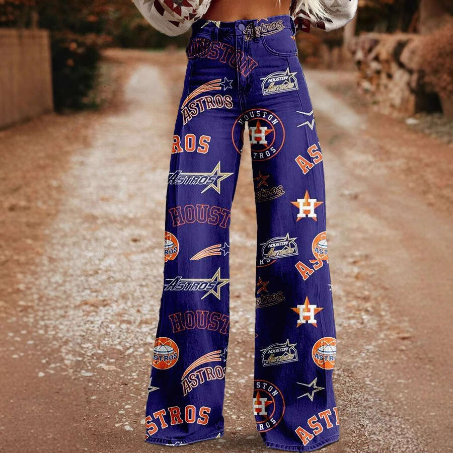 2025 Women's Casual High-Waisted Wide-Leg Jeans - Printed Stretch Fabric