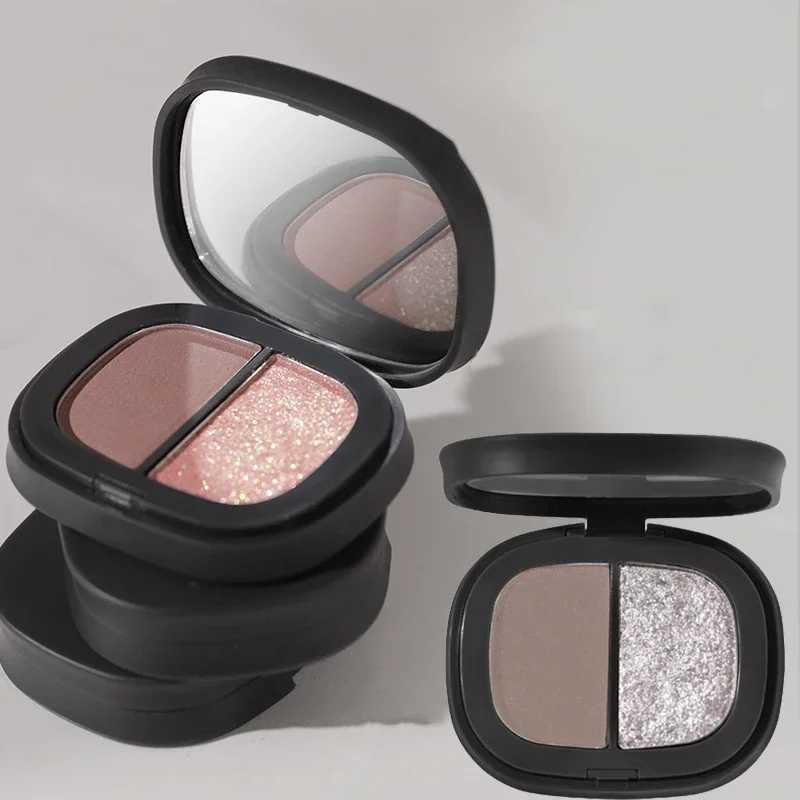 2 Colors Mini Eye Shadow Palette Matte Glitter Eyeshadow Pigments Waterproof Earth Color Shimmer Eye Shadow Portable CosmeticsXJ250520
