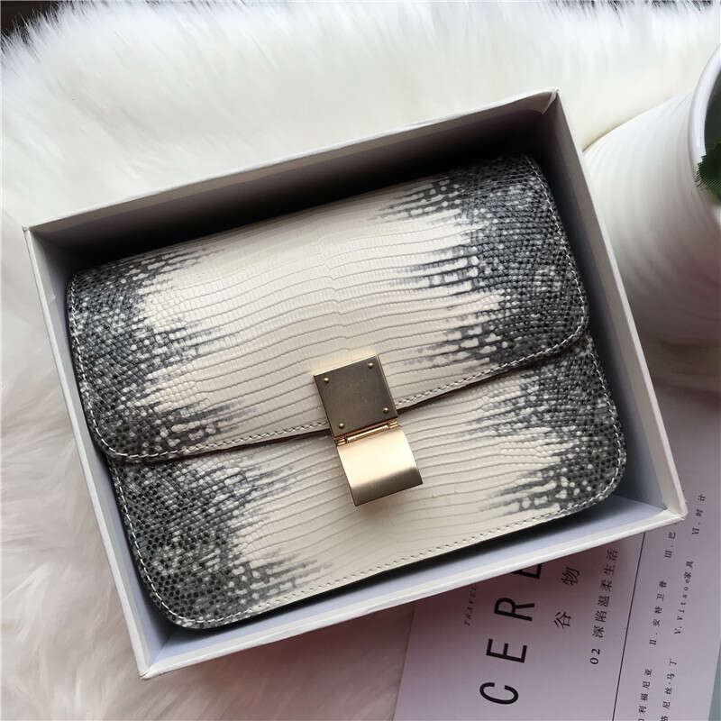 Lizard patterned tofu box women s crossbody small square cowhide shoulder bag Himalayan leather high end