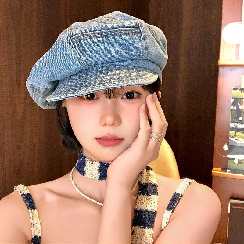 Japanese Retro Denim Cloud sboy Hats Spring and Summer Travel Casual Versatile Literary Style Berets Cap for Men and Women 250520