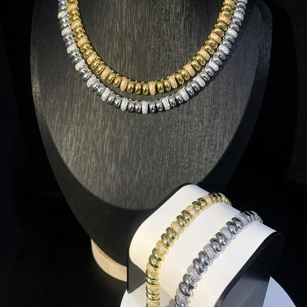 Fashion Snake Chain Bracelet Herringbone Gold Color Beaded Link Chain Pave Bling 5A CZ Iced Out Jewelry for Women 250520