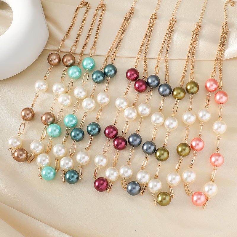 New colored long necklace, high-end feel, color preservation, light sweater, pearl chain