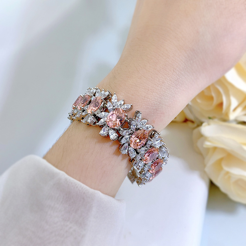 Sophisticated Handcrafted Chain Bangle Accented by Real Gemstones