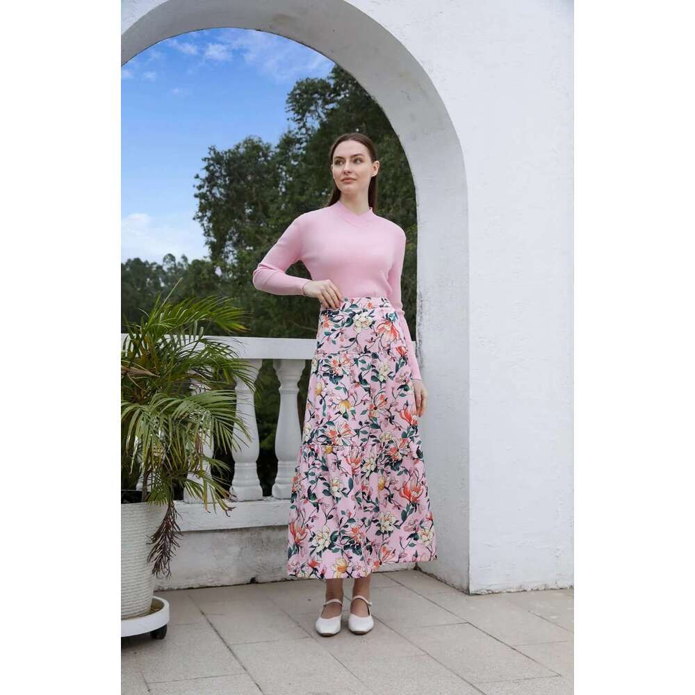 AP 2025Ss Women Floral Satin Slip Dress Light Pink Knitting V-Neck Sweater Elegant Lady Skirt Designer