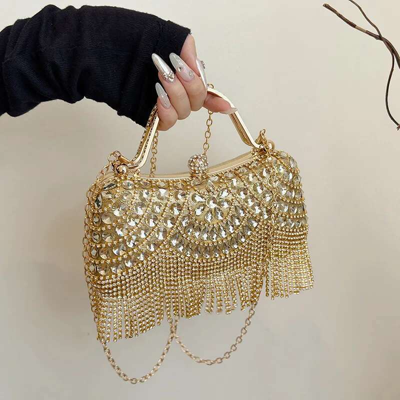 2024 Luxurious Women Banquet Handbags New Dia-Studded Tassel Evening Bags Femme Wedding Purse Dress Beaded Party Clutch