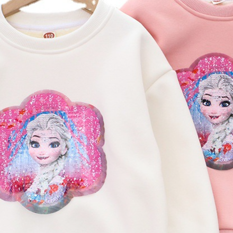 DISNEY toddler designer clothes kids designer clothes Frozen Elsa princess Little girl color changing sequin girls' thickened top t-shirt.