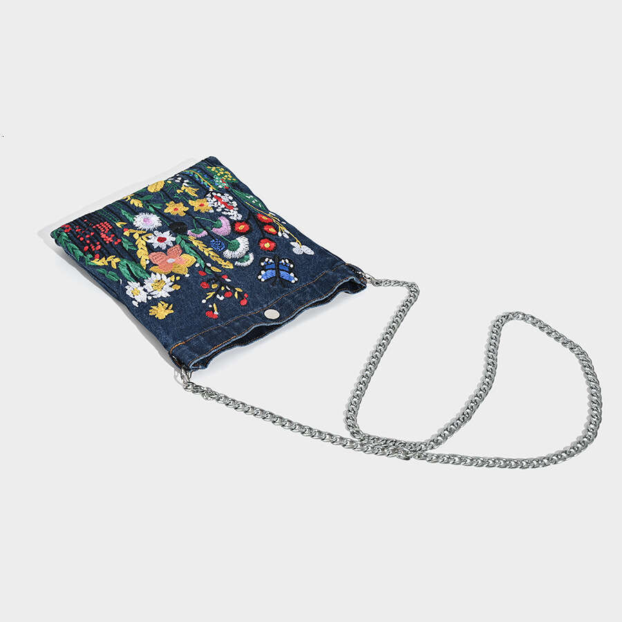 Women's handbag designer fashion embroidery denim bucket personalized commuting flower handbag, chain shoulder women's crossbody bag