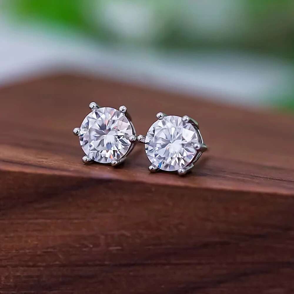 0.1-3ct Moissanite Stud Earring for Women Men Round D Color Diamond 925 Sterling Silver 18K Gold Plated Jewelry with Certificate