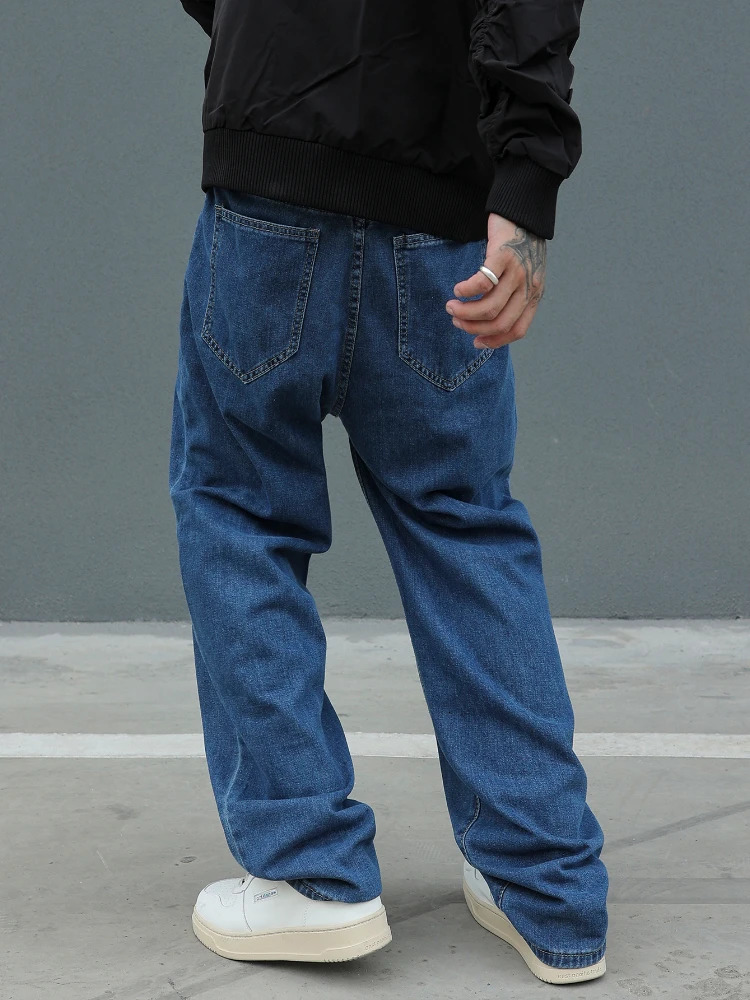 Mens Cotton Baggy Y2K Jeans Fashion Male Clothes Elastic Waist Washed Wide Leg Pants Solid Straight Loose Denim Trousers 250519