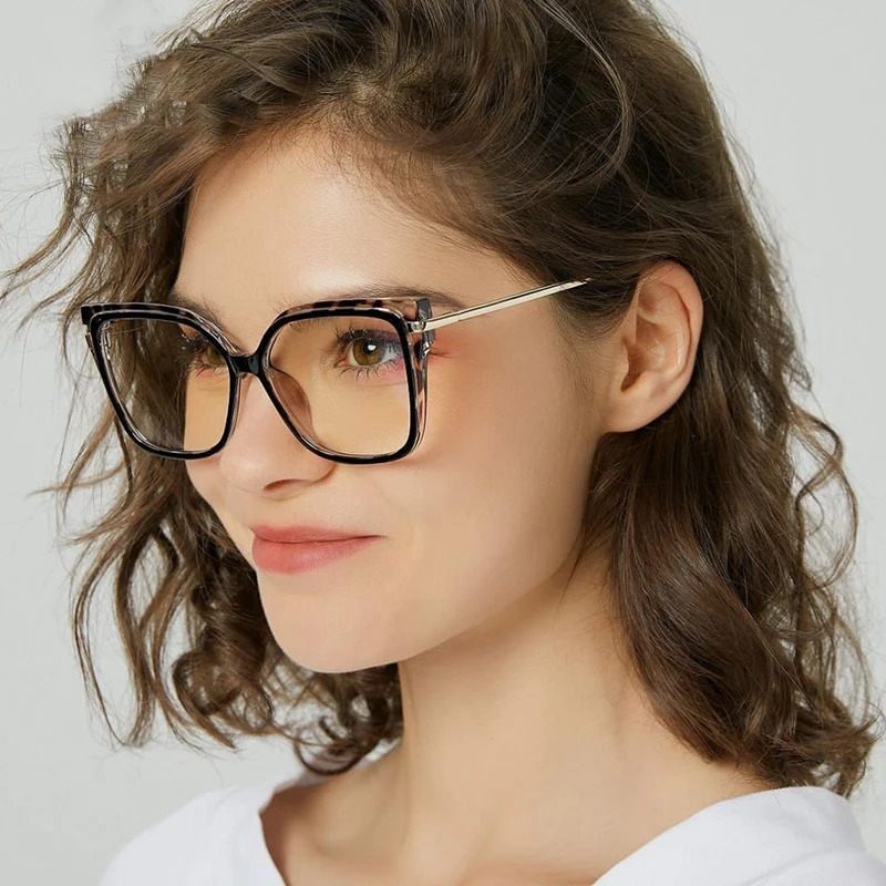 Stylish Optics Minus Myopia Glasses Women Leopard Oversized Square Eyeglasses Frame Metal Computer Anti Blue Light Glasses 0~-6. 250520