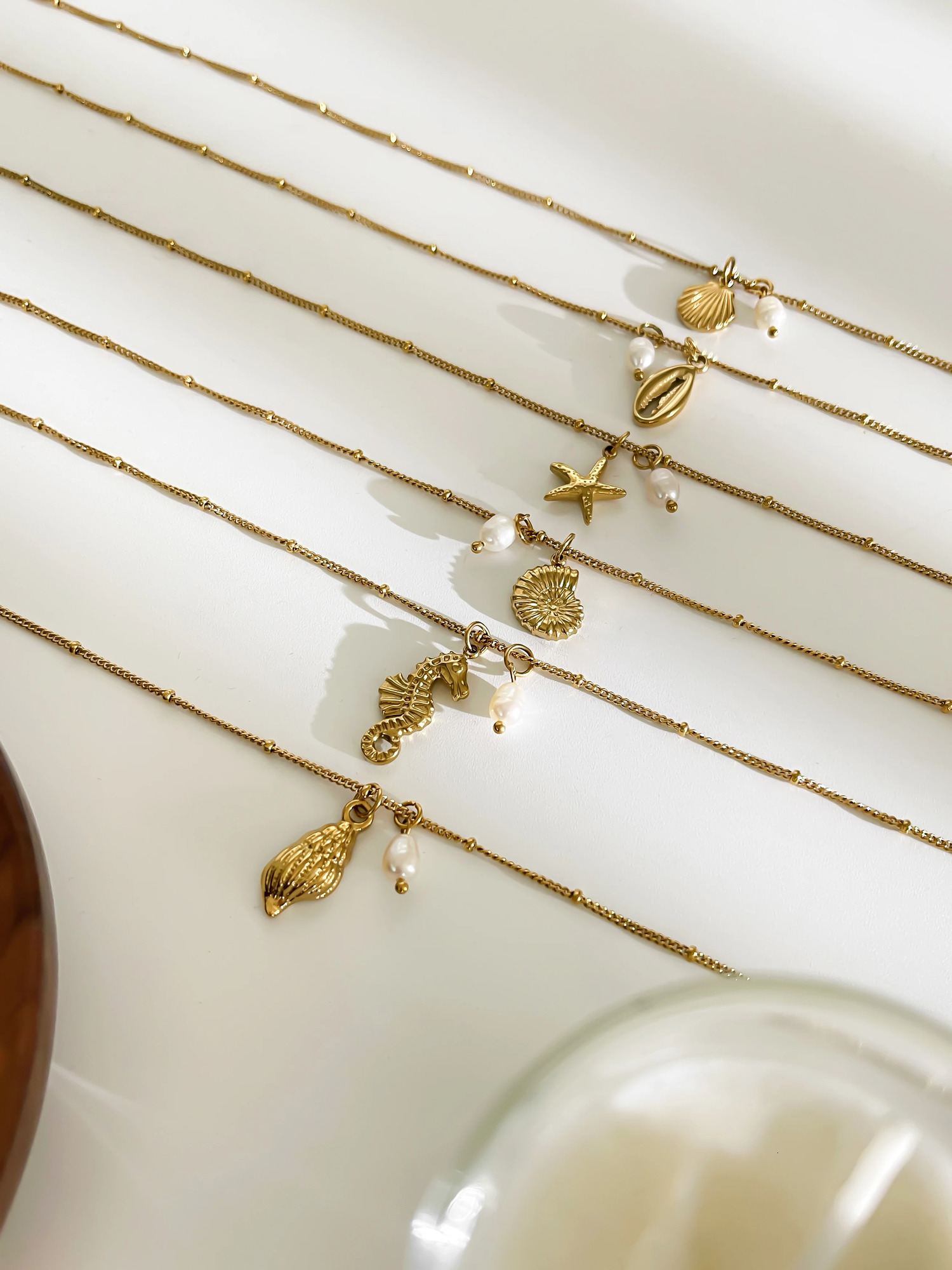 Perisbox Stainless Steel Ocean Series Jewelry Seahorse Conch Sea Turtle Natural Freshwater Pearl Womens Pendant Necklace Beach 250520