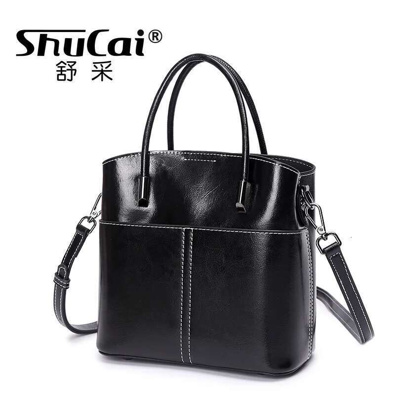 Genuine Leather Fashion Bucket Bag Casual Simple Ladies Handbag Single Shoulder Crossbody Tide bags for women