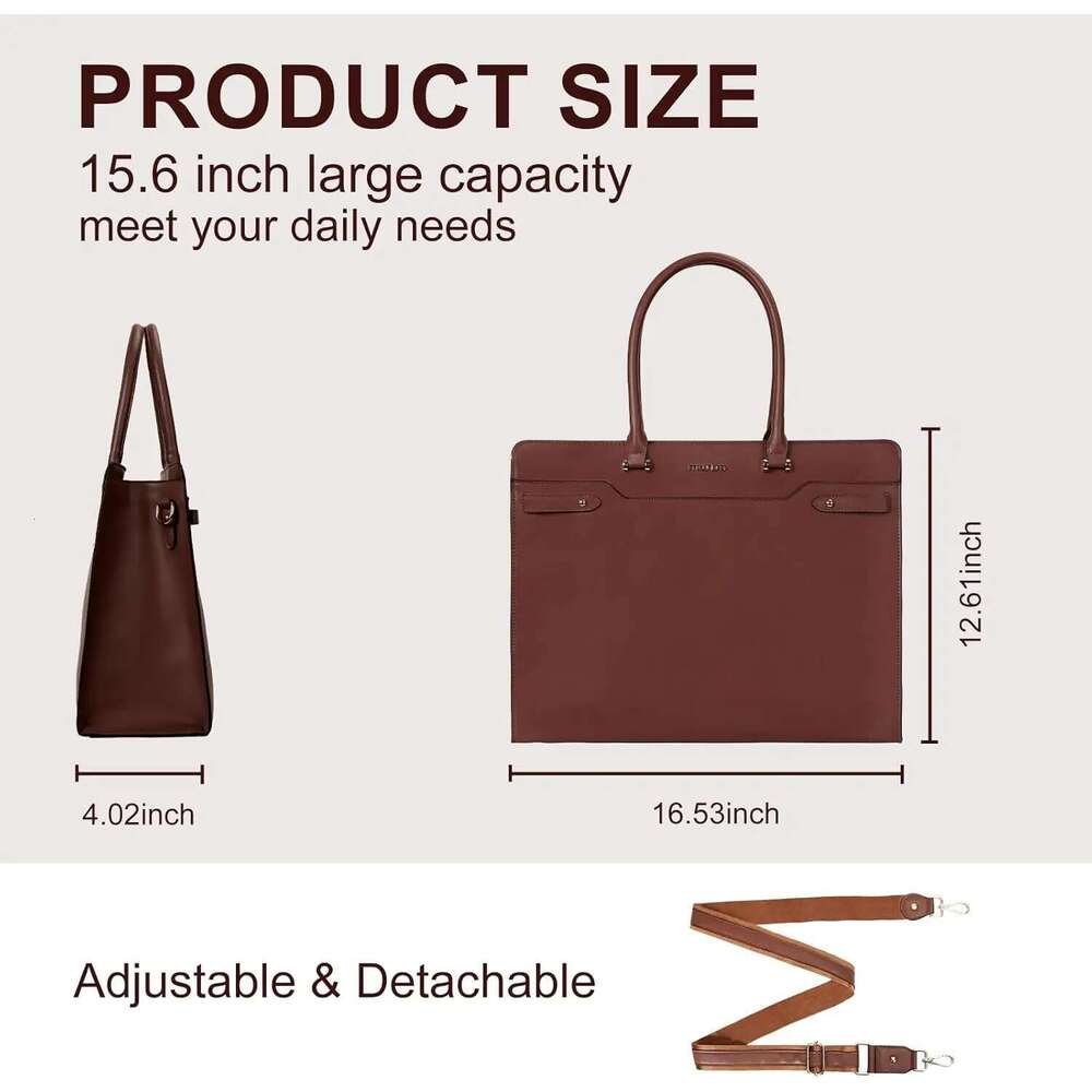 Women Laptop for Book Dell 15.6 inch PU Leather Office Travel Tote Bag Waterproof Computer Shoulder Messenger Briefcase