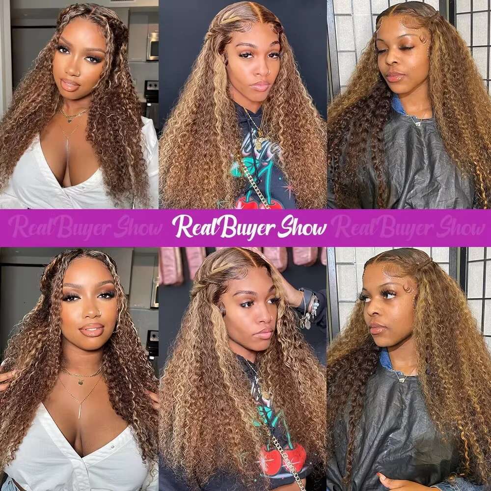 250% 38 Inch Highlight Ombre 13x6 Hd Water Deep Wave Frontal Kinky Curly Wigs Lace Front Human Hair Wig