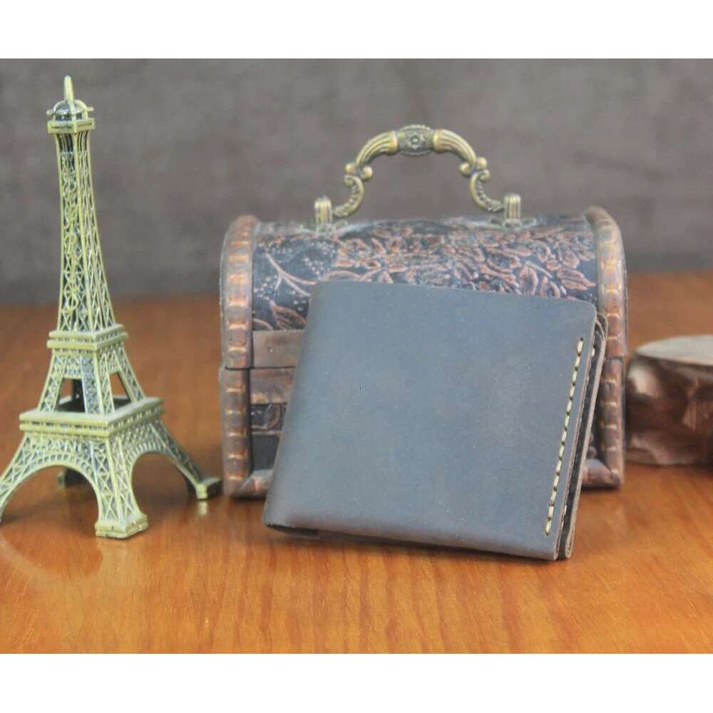 Handmade Genuine Leather Wallet Small Men Bifold Wallets Purse Male Short Bag with Coin Pocket Simple Money Clips