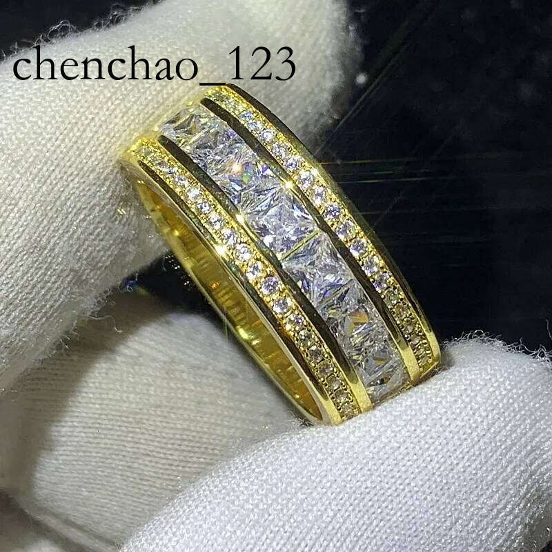 Choucong Brand Unique Wedding Rings Jewelry Sterling Sier Gold Fill Princess Cut White Topaz CZ Dia Party Engagement Band Ring For Men Gift