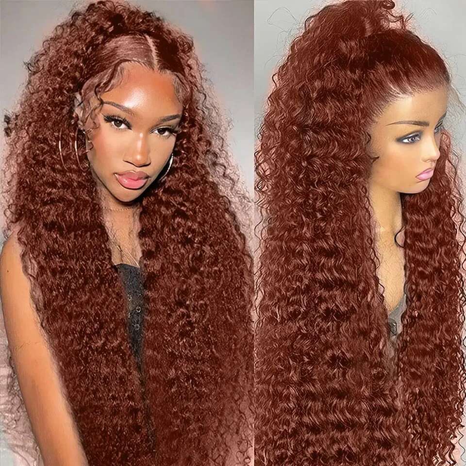 13x4 Reddish Brown Wave Frontal 13x6 HD Lace Front Wigs For Women Deep Curly Human Hair 4x4 Closure Wig