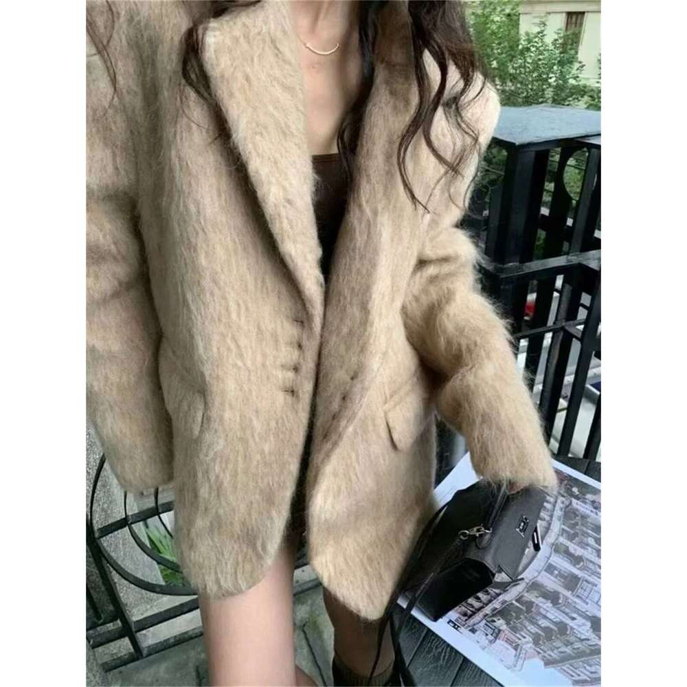 Women's Fashion Lapel Pink Coats Single Breasted Long Sleeve Elegant Coat Autumn Winter Warm Blazer Casual Pockets Lady Outwear