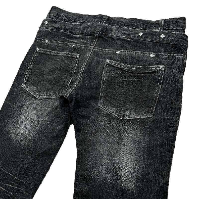 Millennium washed denim jeans Gothic style micro flared double waist lace pants for men and women's street wear