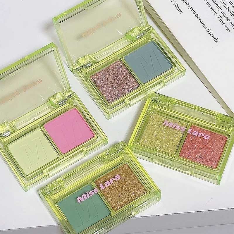 Two-tone eyeshadow tray Pearl matte Beginner Compact portable pure mint green eye makeupXJ250520