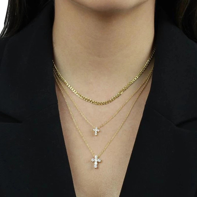 High Quality 925 Sterling Silver Pave 5A Cz Tiny Cute Cross Pendant Necklaces For Women Mini Charm Bijoux Jewelry 250520