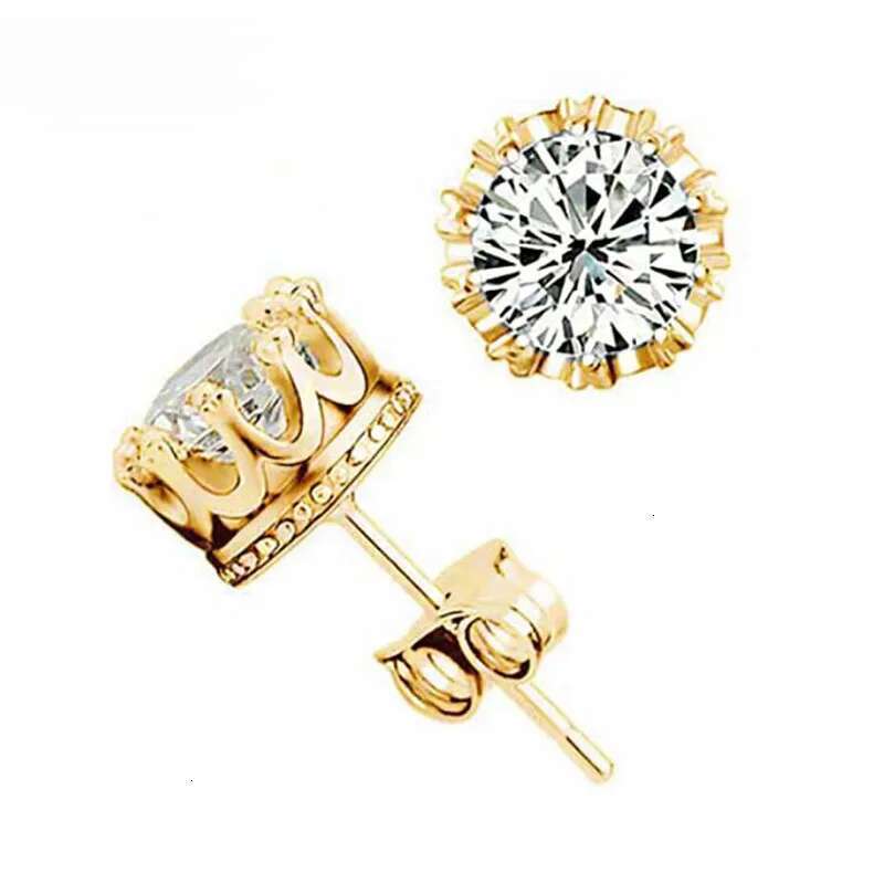 ZAKOL Fashion Crown Women Classic Shining Round Cz Zircon Small Stud Earrings Gold Color Ears for Men Crystal Party Jewelry