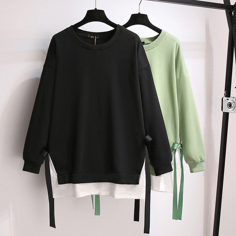 F6300 Two-piece sweatshirt tops 2024 autumn new fat girl clothes coat large size women's clothing