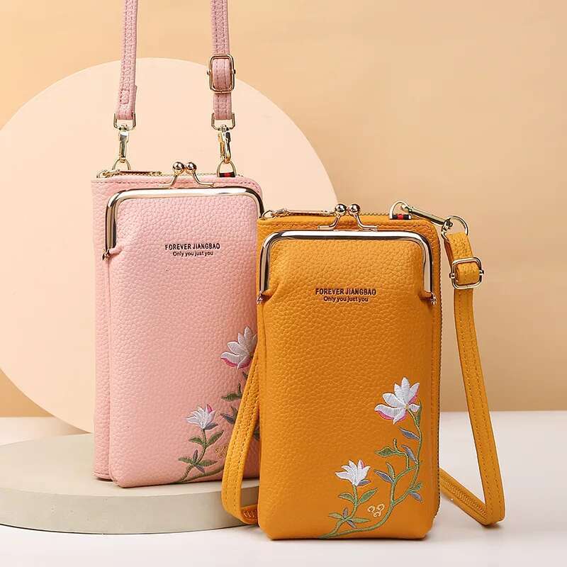 Fashion Women Small Crossbody For Mobile Phone PU Leather Purse Elegant Flower Pattern Messenger Bag Wallet For Girls