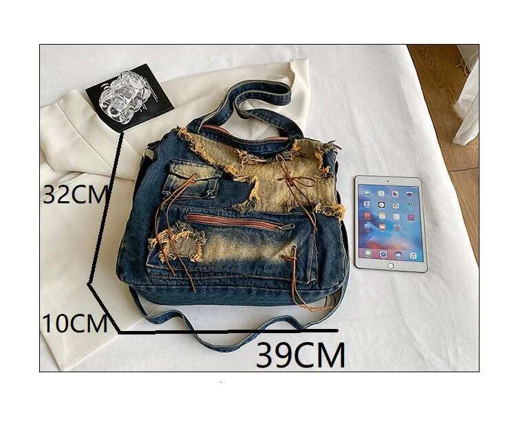 Denim Y2k Womens Shoulder Vintage Washed Distressed Fashion female Messenger Bag Large Capacity ladies Handbag Sac totes
