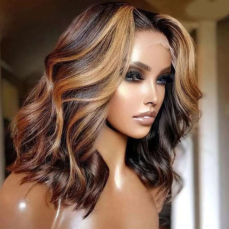 Short Women's Ombre Highlight Bob Human Hair Hd Body Wave Lace Front Wig Glueless Brazilian Wigs On Sale For Women