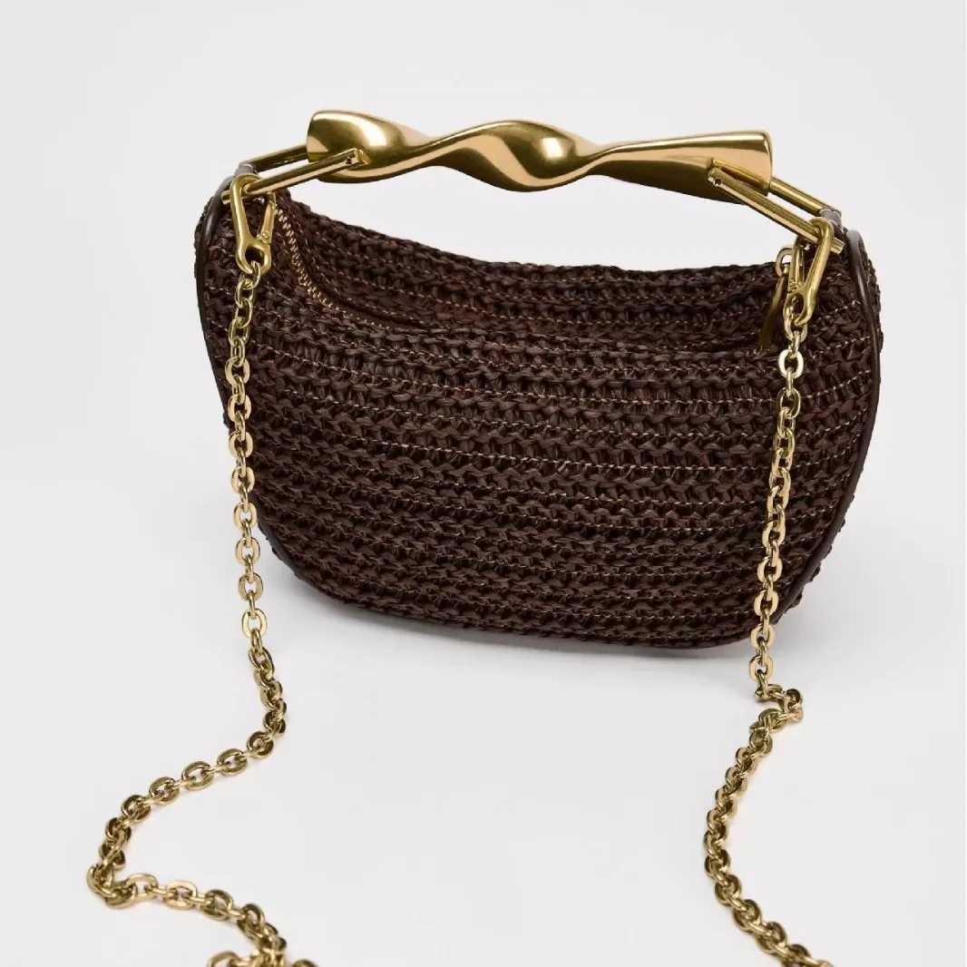 Summer Rattan Half-Moon Beach Straw Shoulder Bags Womens Straw Bucket Bag Purse Woven Straw Handbags Casual Tote Crossbody Bag M250520