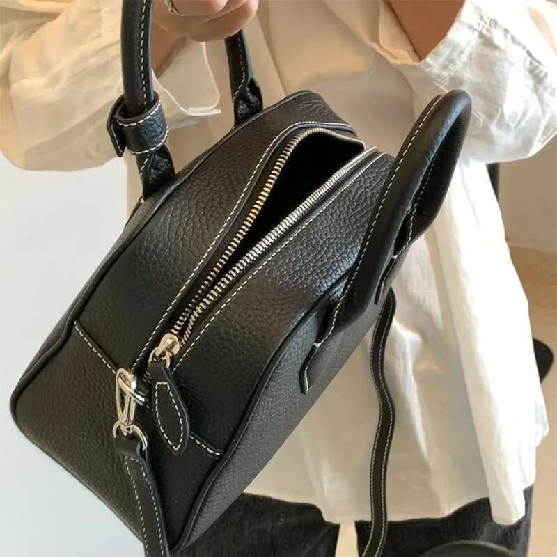 Top Layer Cowhide Boston Brand Design Pillow Shoulder Crossbody Handbag Genuine Leather Women's Bag Trendy