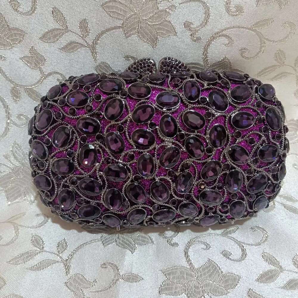 Women Stones Evening and Female Rhinestone Handbags Wedding Party Minaudiere Purse Clutches Bags Purple Bag