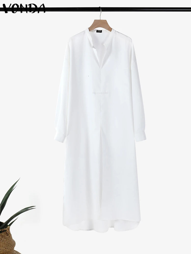 VONDA Women Blouse Casual Turndown Collar Long Tops Solid Color Tunic Sleeve Coverups Loose Cardigans 250520