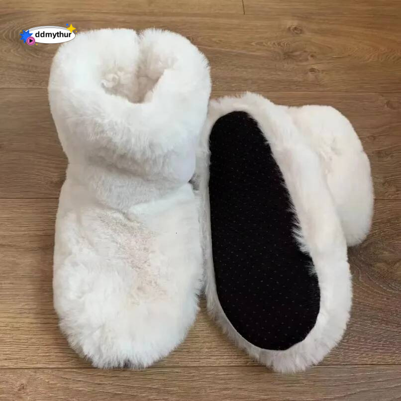 Home Womens Slipper Boots Winter Fur Contton Warm Plush Indoor Flat Fuzzy Fluffy Female Room House Shoes Flip Flop Ladies Slide ddmythur