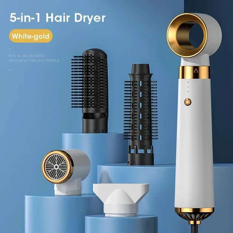 Multifunction 5 in 1 Hot Air Automatic Curling Rod Straight Comb Hair Dryer Salon Style Tool Fast Dry