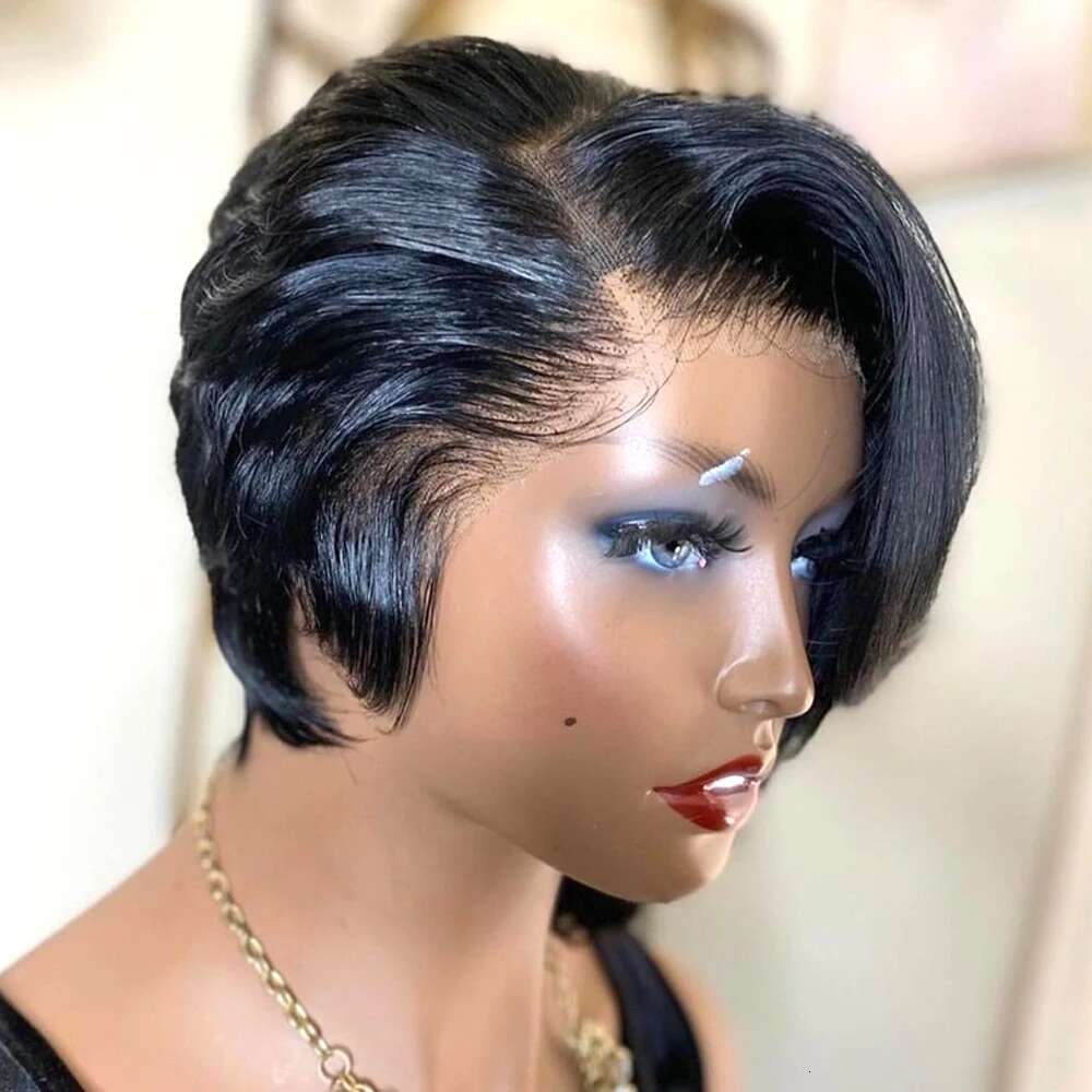 Wigs Human Hair 13x4 Short Lace Front for Women Black Pixie Cut Transparent Frontal Wig Layered Straight