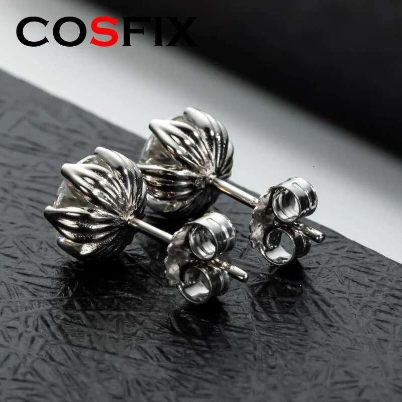 Classic 925 Sterling Silver Moissanite Stud Earrings For Women 6.5mm Simple Six Prong Stud Earrings Birthday Gift