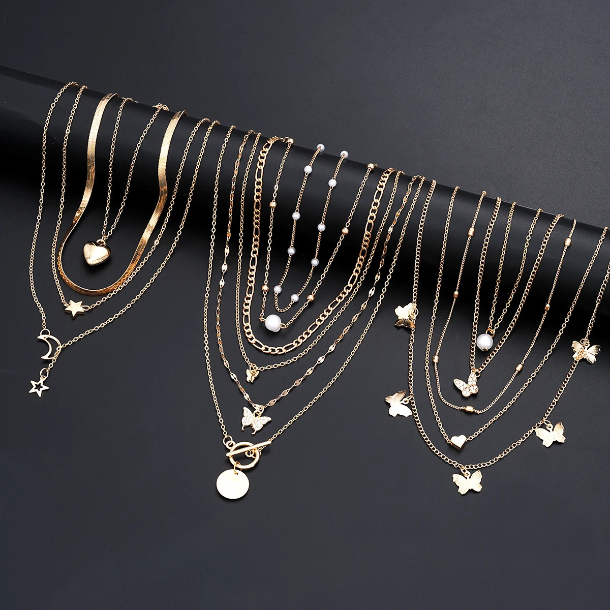 Simple Stackable Necklaces Set for Women Fashion Butterfly Heart Star Pearl Moon Pendant Necklaces Boho Jewelry Gifts 2025 250520