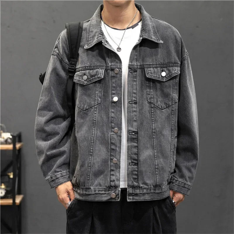 Denim Jacket Men Vintage Jean Coats Streetwear Fashion Turn Down Collar Outerwear Cotton Bomber 250516