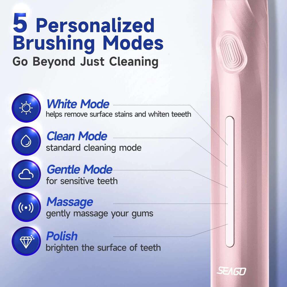 Seago Sonic Electric Toothbrush Touch Control Seamless Button Pressure Sensor with Travel Box Replaceable Brush Head