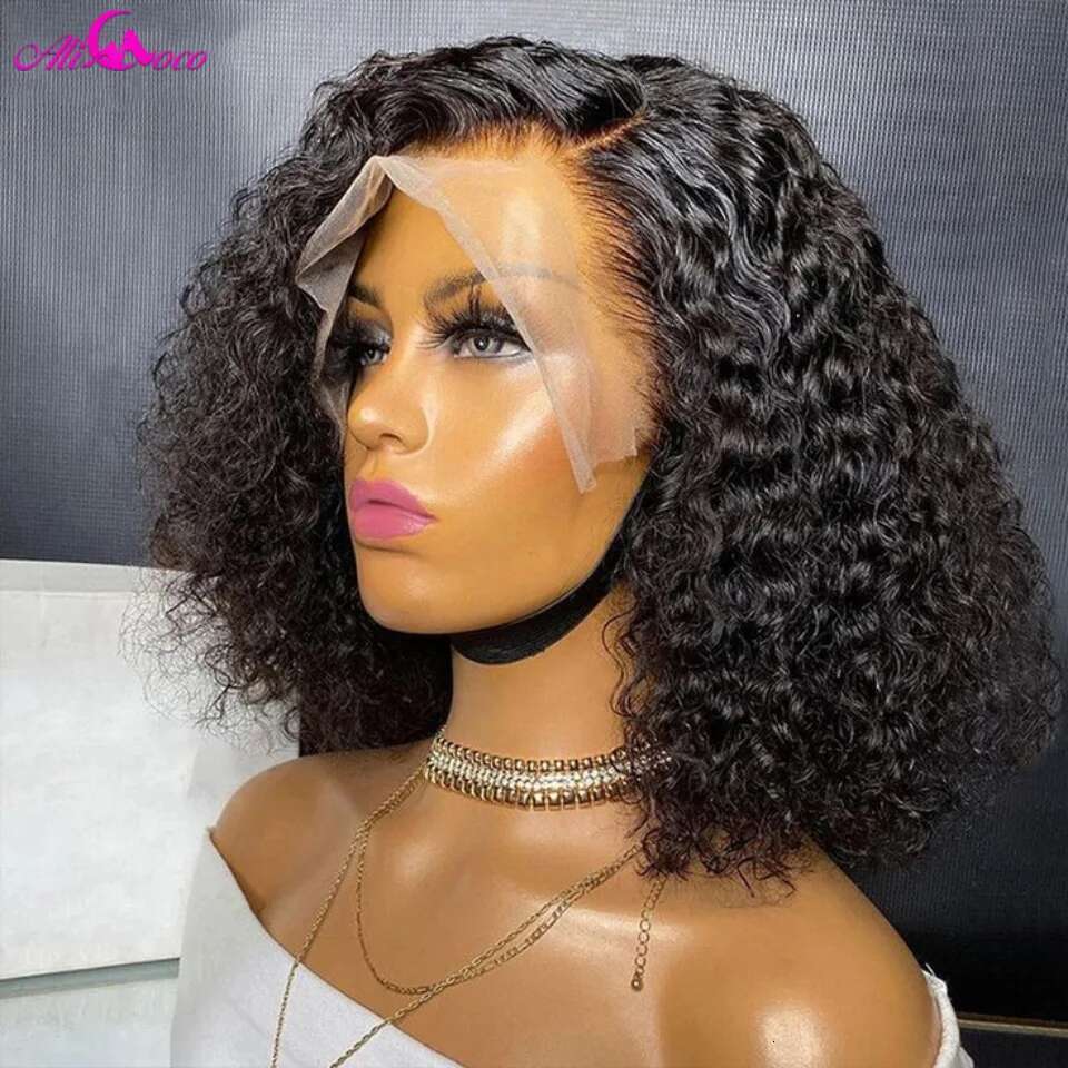 180 Density Short Bob Front Human Hair Wigs For Women Pre Plucked Brazilian Curly 13x4 Lace Frontal Wig