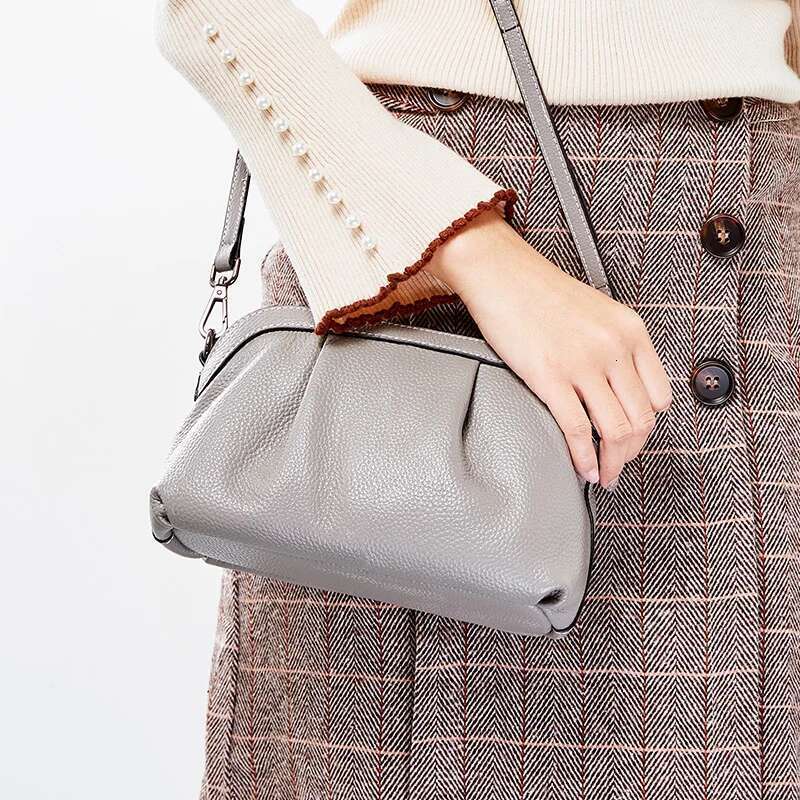 Zency New Model Women Messenger 100% Genuine Leather High Quality Small Hobos Bags Daily Casual Lady Shoulder Bag Black Grey