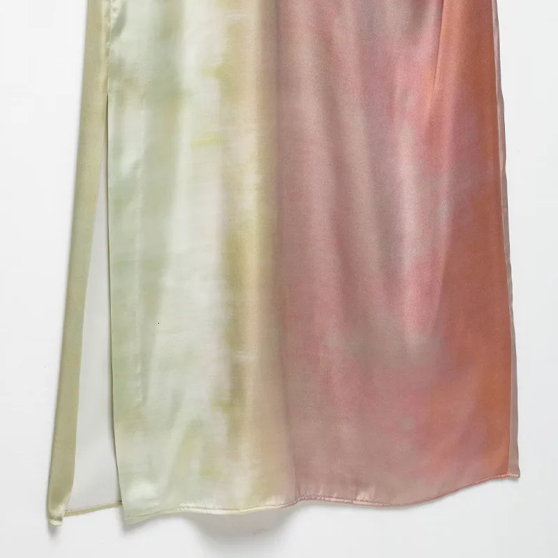 Willshela Women Fashion With Belt Tie Dye Pleated Side Slit Midi Dress Vintage ONeck Short Sleeves Female Chic Lady Dresses 250520