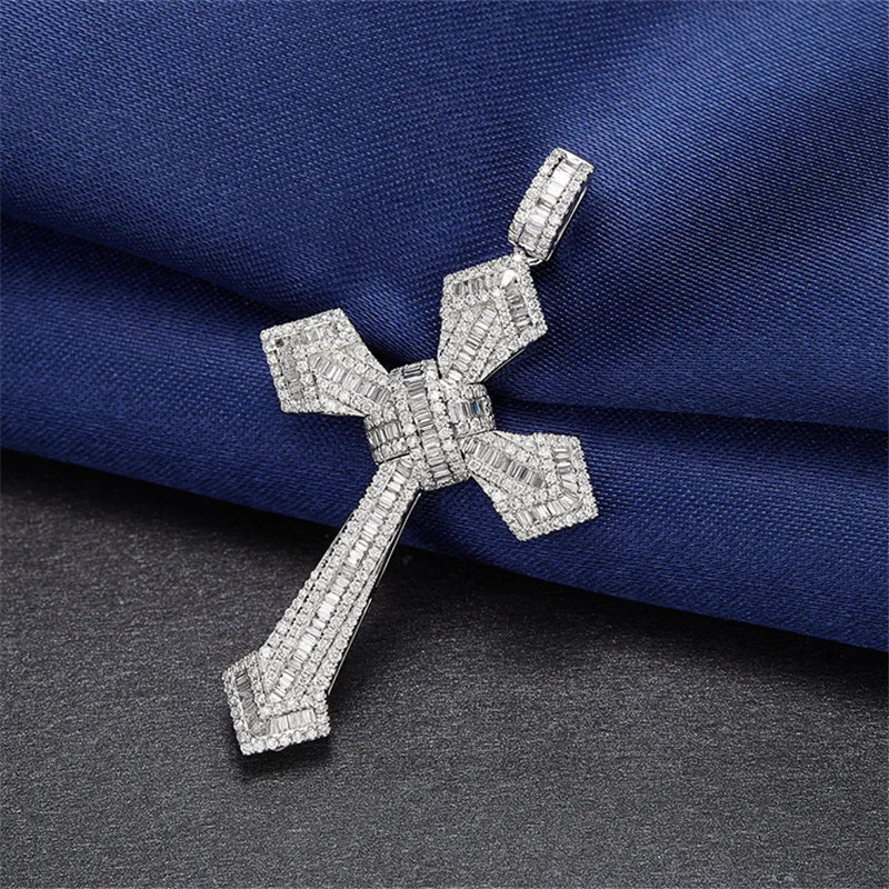14K Gold Long Diamond Cross Pendant 925 Sterling Silver Party Wedding Pendants Necklace For Women men Jewelry Gift 250520