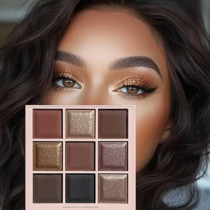 9-color eyeshadow palette coffee brown nude metallic tones matte glitter metallic finish smoky makeup party stageXJ250520