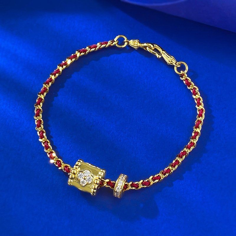 S925 Silver Fashion Bracelet for Women, Gold Plated with Diamond-like Charm, Elegant Woven Design