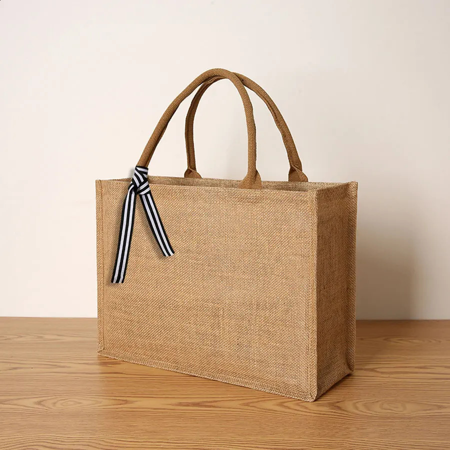 linen tote bag large capacity tote bag bow tie shoulder bag picnic travel storage bag 250516