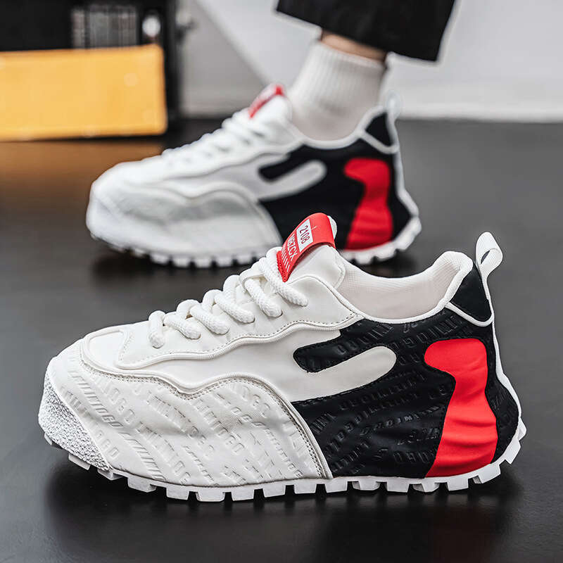 Men's 2025 Spring New Edition Leather Embossed Bag Dad Super Soft Thick Bottom American Trendy Shoes